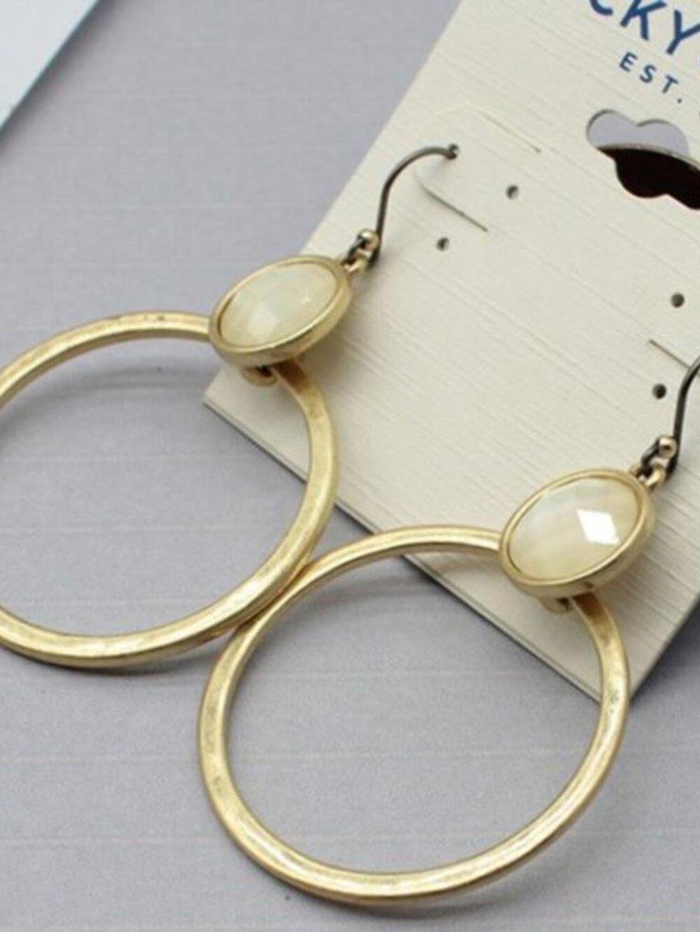Lucky Brand Mother of Pearl Hoop Earrings Gold